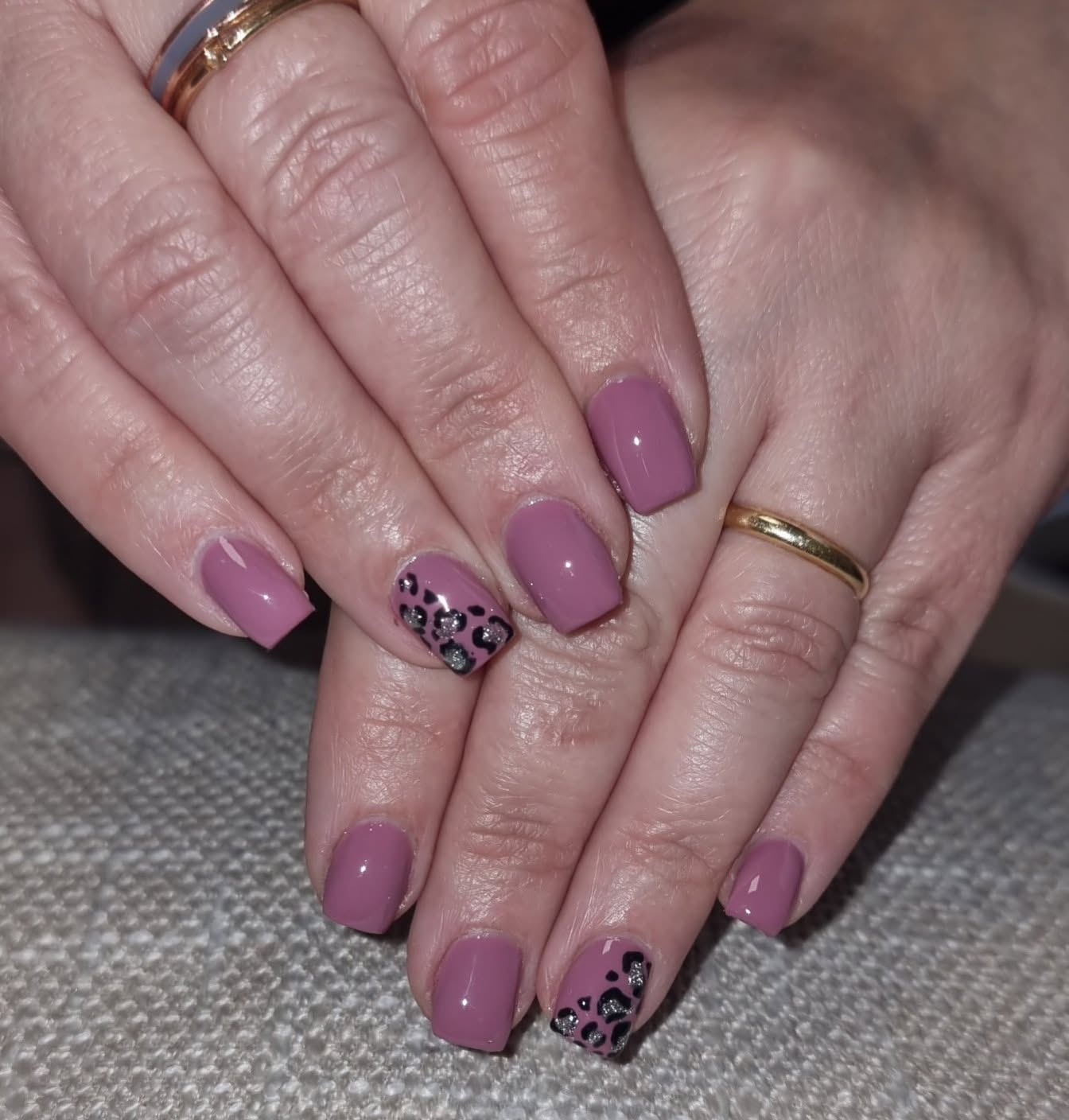 Mauve Gel Nails with Animal Print Accent